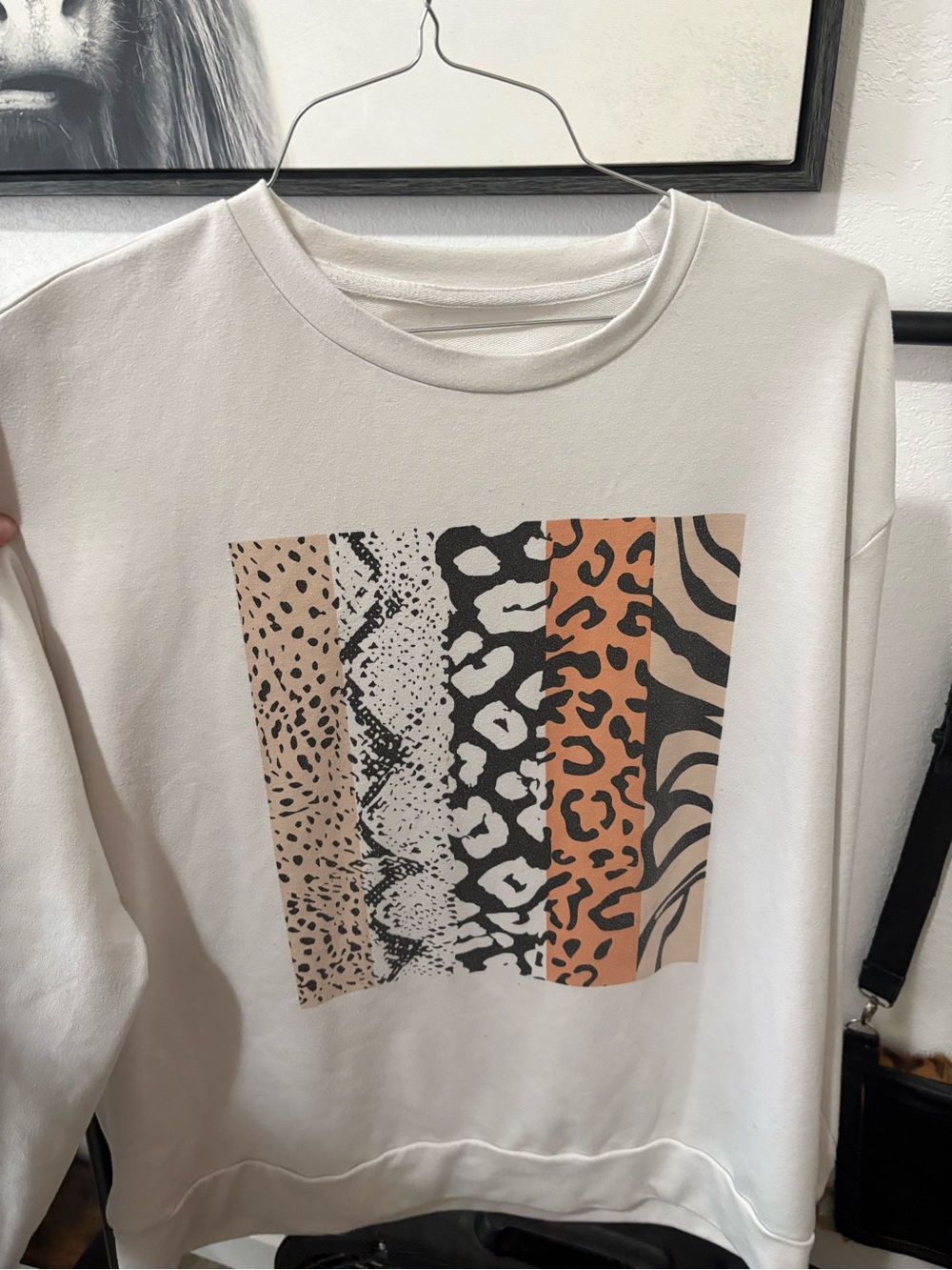 Women’s Cream Animal-Print Graphic Sweatshirt